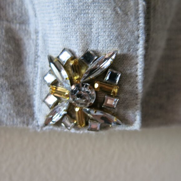 Boden Floral Colorful Rhinestones Buttons Grey Cotton Blend Chic Cardigan Size 6 - Picture 4 of 10
